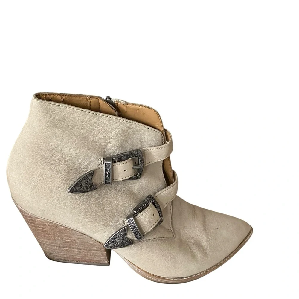 Franco Sarto Tan Granton Ankle Boots with Buckle Detail Suede Leather Block Heel
